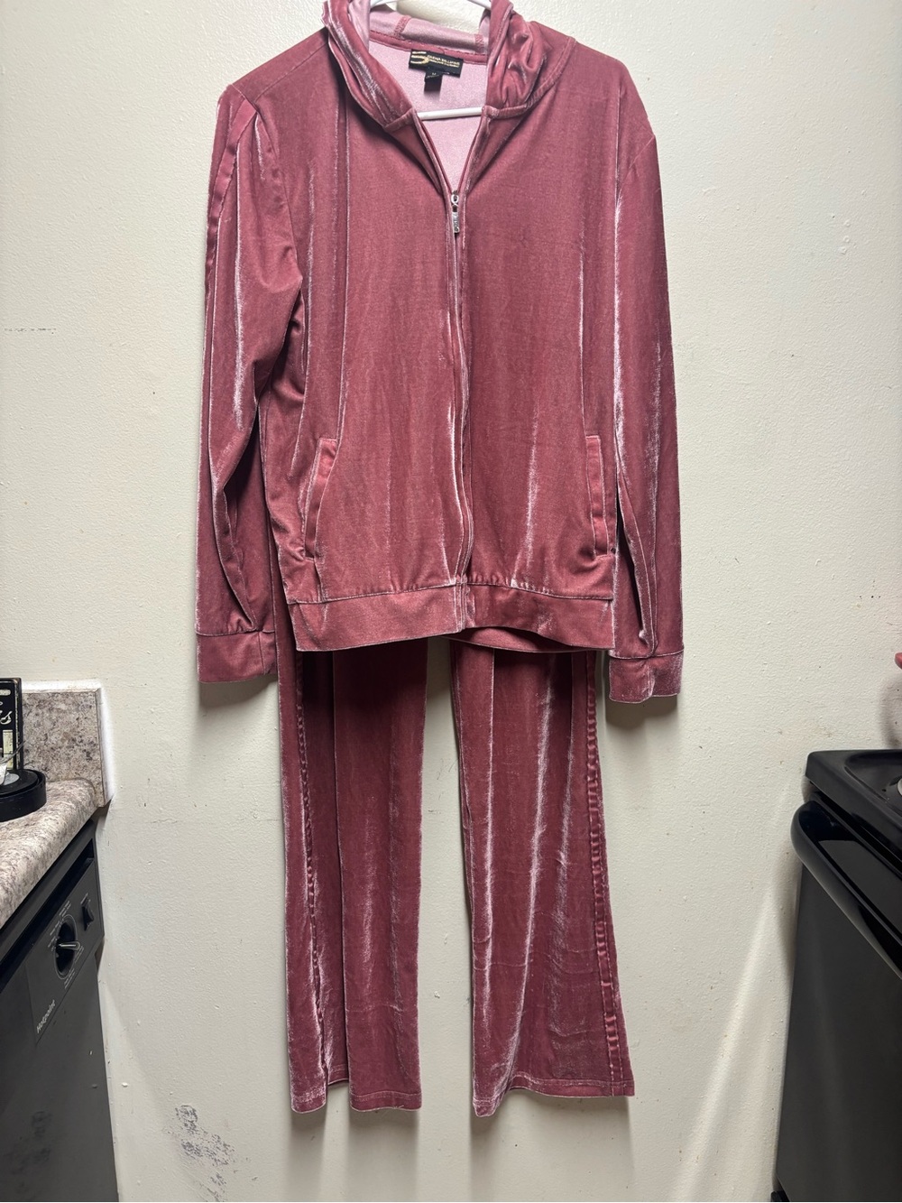 Serena Williams signature velour track set rose pink trim women's m hooded